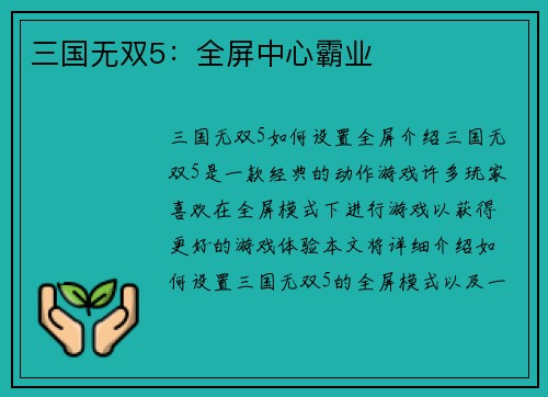 三国无双5：全屏中心霸业